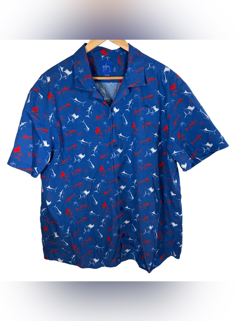Guy Harvey short sleeve button up shark pattern mens shirt 2XL